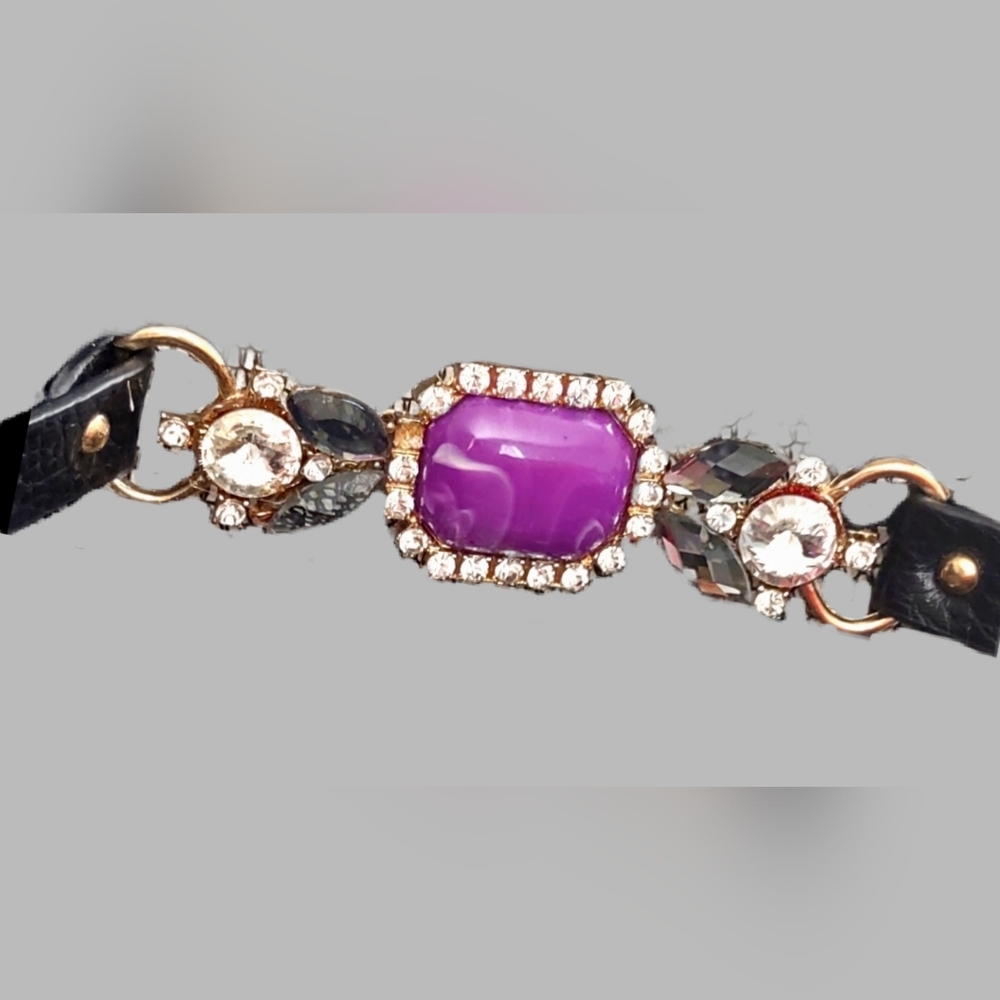 Orchid Rectangle Leather & Crystals Bracelet